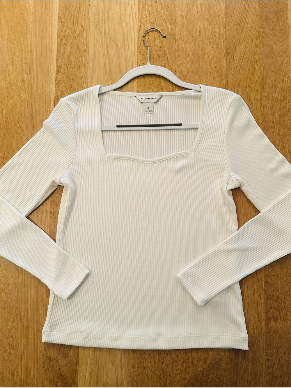 NWOT Club Monaco Cream Ribbed Long-Sleeve Square Neck Top, Large